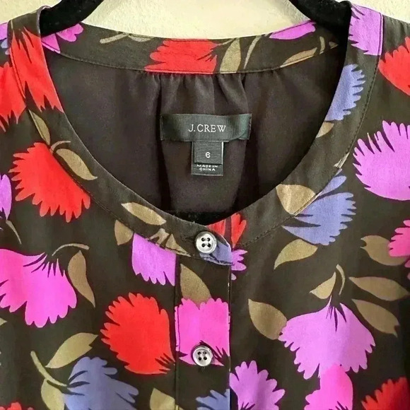 J. Crew - Black Motif Floral Dress - Size 6 - 100% Silk - Picture 3 of 7
